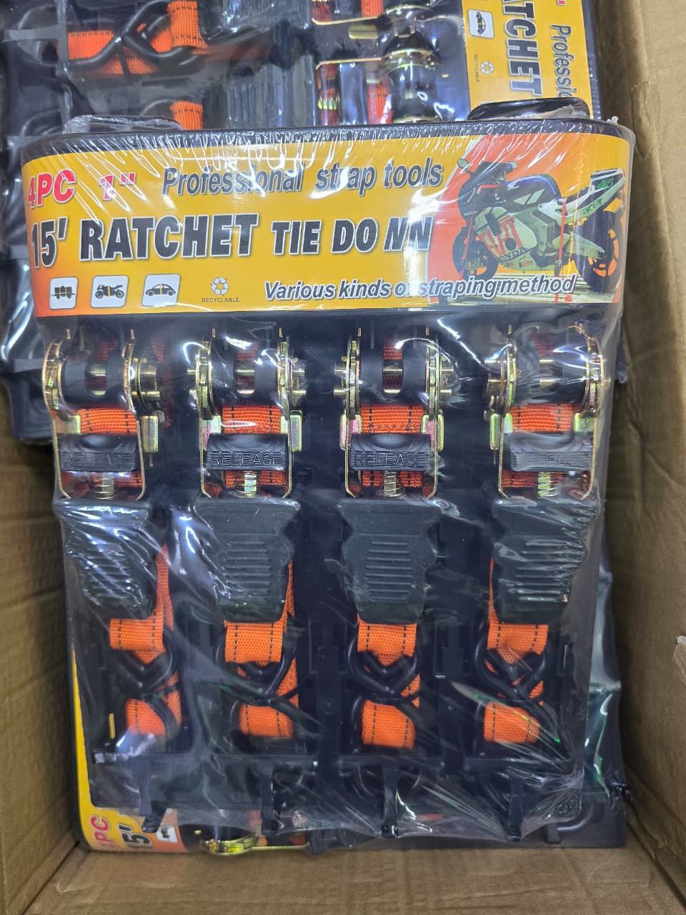 46f5de8d-ba9f-4abc-a9a5-e716aeb3ea27 15" Ratchet tie down 4pcs - Image 1