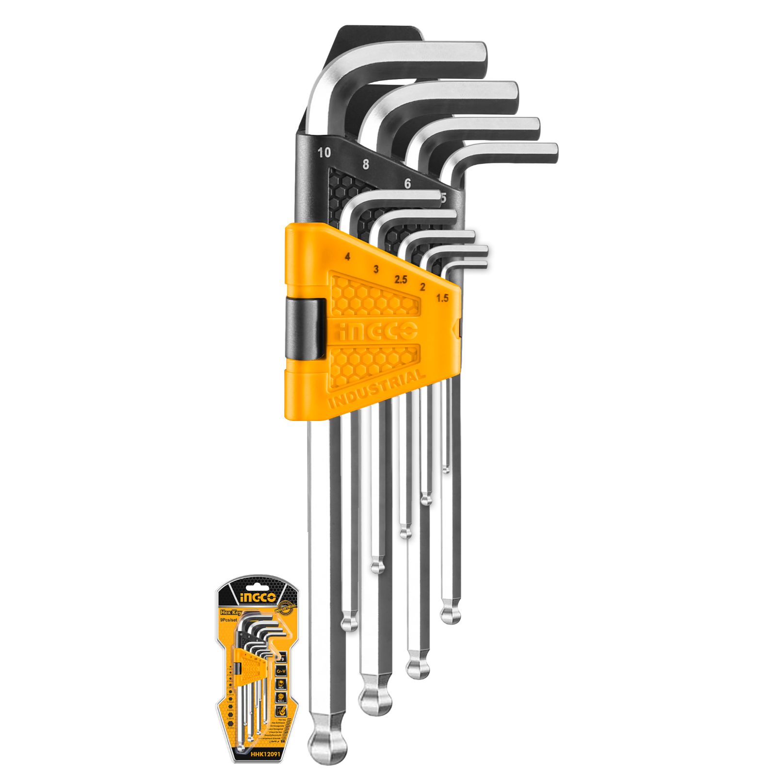 6928073675168 Ingco 9pcs ball point hex key set Material:S2 - Image 1