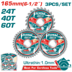 Total  Ultra-thin TCT saw  blade set  Size: 165mm(6-1/2") - Image 3