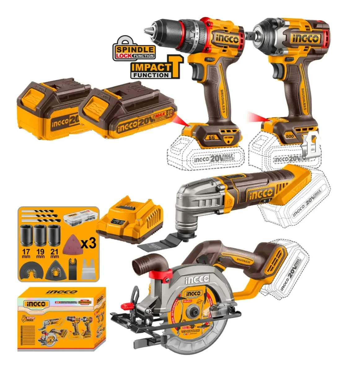 D_NQ_NP_2X_757665-MLU84552989960_052025-F Ingco Cordless 4 pcs combo kit 20V - Image 1