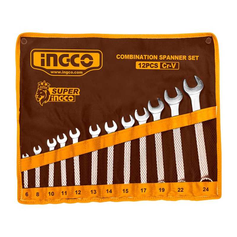 llaves-combinadas-6-24-mm-set-12-piezas-ingco-hkspa1142 Ingco 12Pcs Combination spanner set Size:6-24mm - Image 1